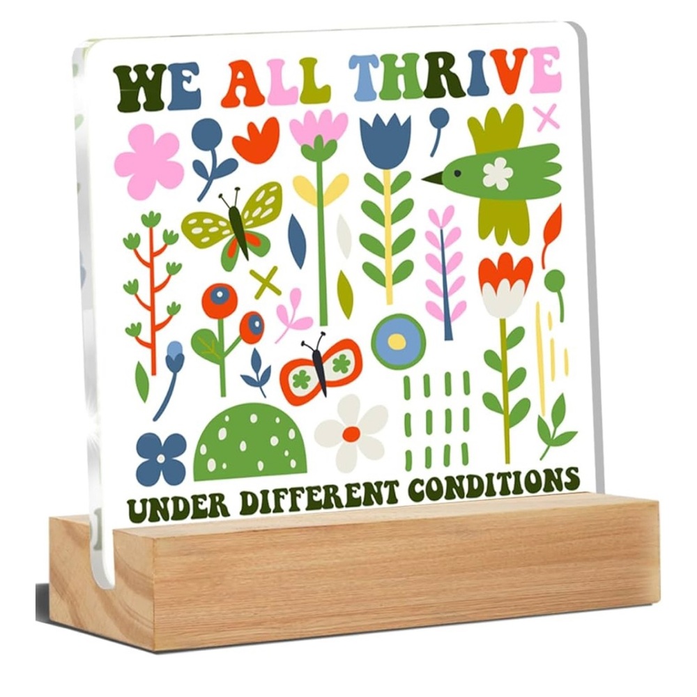 Inspirational Desk Plaque with Floral Design NIB
